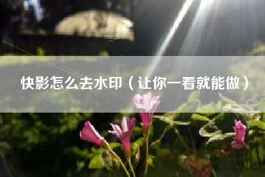 快影怎么去水印（让你一看就能做）