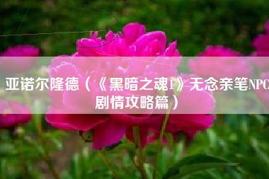 亚诺尔隆德（《黑暗之魂1》无念亲笔NPC剧情攻略篇）