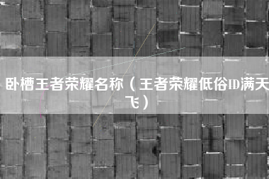 卧槽王者荣耀名称（王者荣耀低俗ID满天飞）