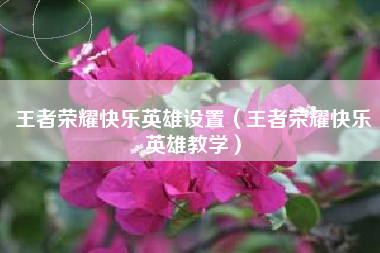 王者荣耀快乐英雄设置（王者荣耀快乐英雄教学）