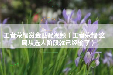 王者荣耀赏金匹配视频（王者荣耀:这一局从选人阶段就已经输了）