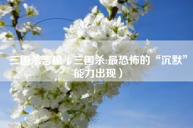 三国杀言稳（三国杀:最恐怖的“沉默”能力出现）