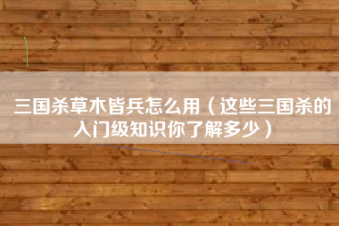 三国杀草木皆兵怎么用（这些三国杀的入门级知识你了解多少）