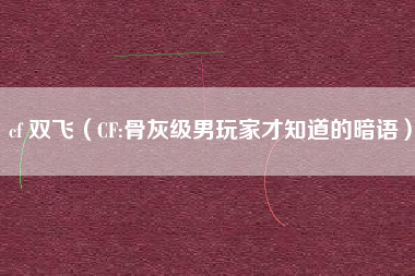 cf 双飞（CF:骨灰级男玩家才知道的暗语）