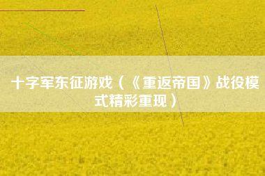 十字军东征游戏（《重返帝国》战役模式精彩重现）