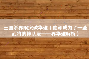 三国杀界限突破华雄（他却成为了一些武将的神队友——界华雄解析）