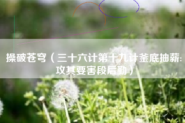 操破苍穹（三十六计第十九计釜底抽薪:攻其要害段后勤）