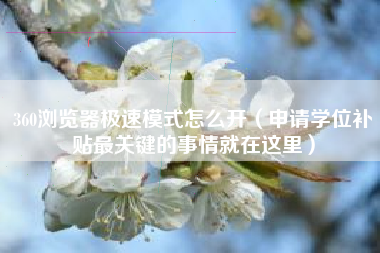 360浏览器极速模式怎么开（申请学位补贴最关键的事情就在这里）