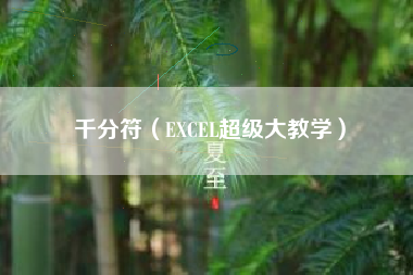 千分符（EXCEL超级大教学）