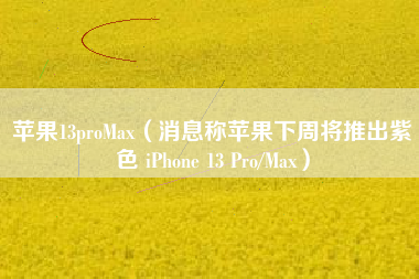 苹果13proMax（消息称苹果下周将推出紫色 iPhone 13 Pro/Max）