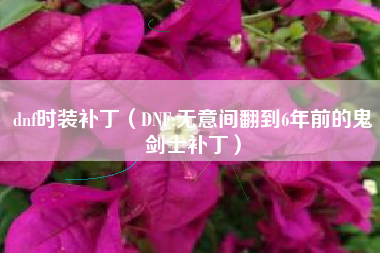 dnf时装补丁（DNF:无意间翻到6年前的鬼剑士补丁）
