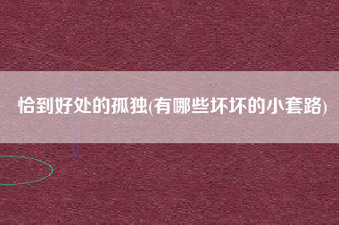恰到好处的孤独(有哪些坏坏的小套路)