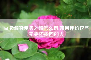 dnf浓缩的纯洁之骸怎么得,如何评价这些卖完还找回的人
